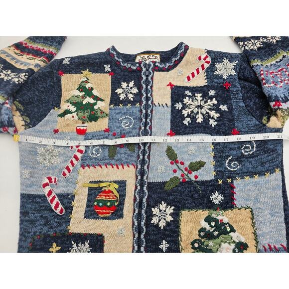 Vintage Heirloom Collectibles Women's L Blue Holiday/Christmas Zip-up Sweater - Picture 5 of 9